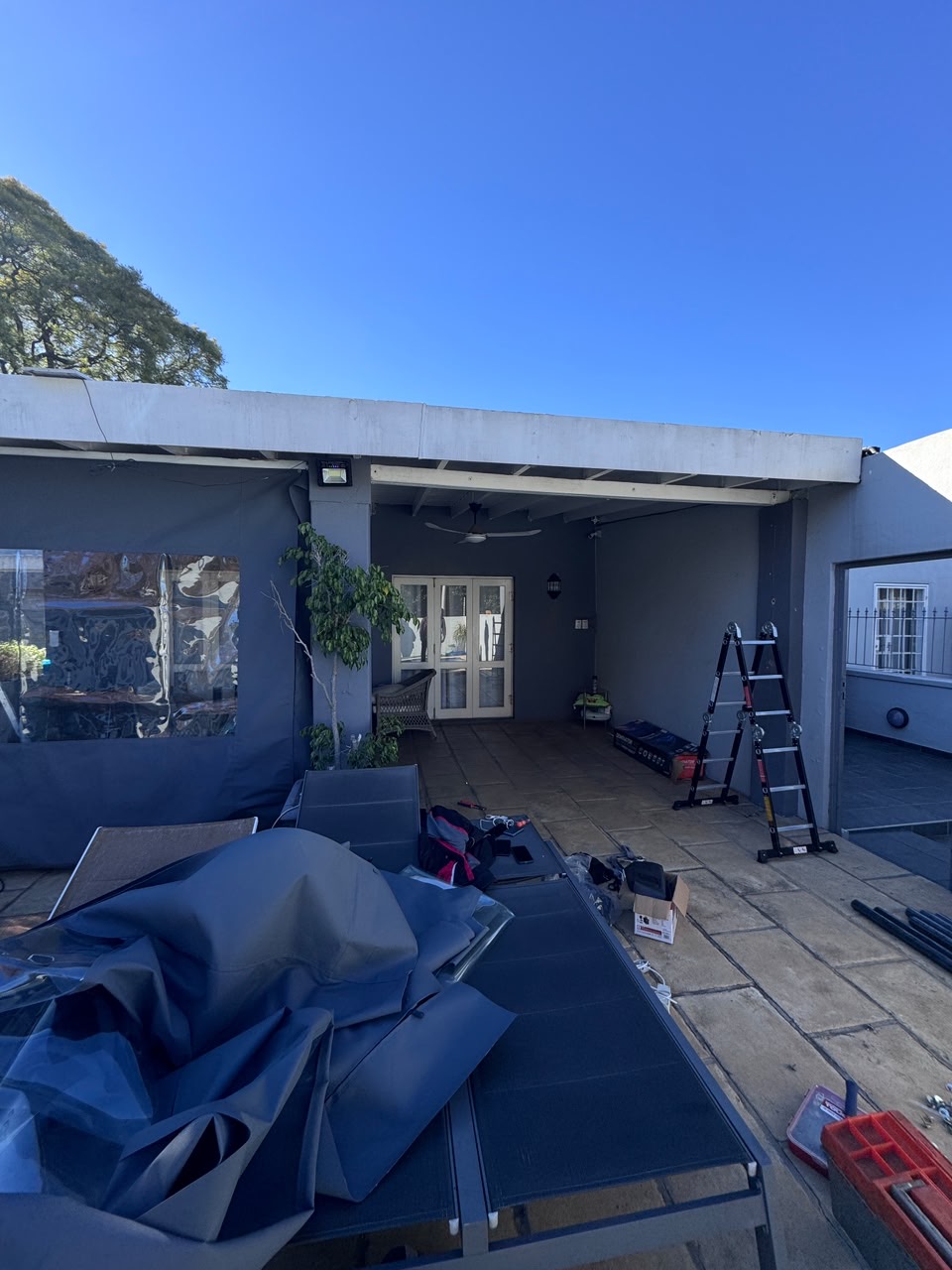 Outdoor canvas blinds installation example